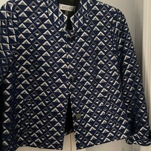 Kasper Blue and White Geometric Jacket